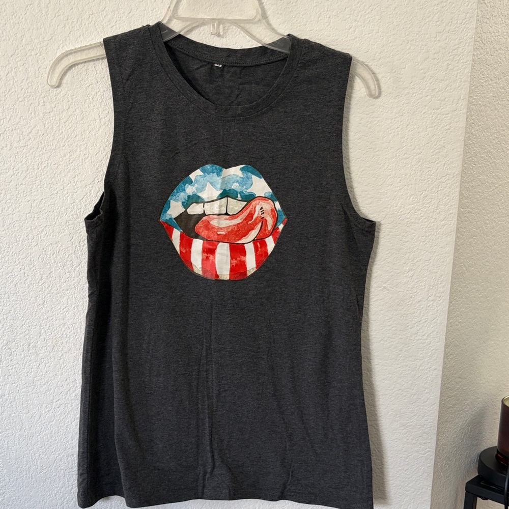 Graphic Sleeveless Charcoal Top